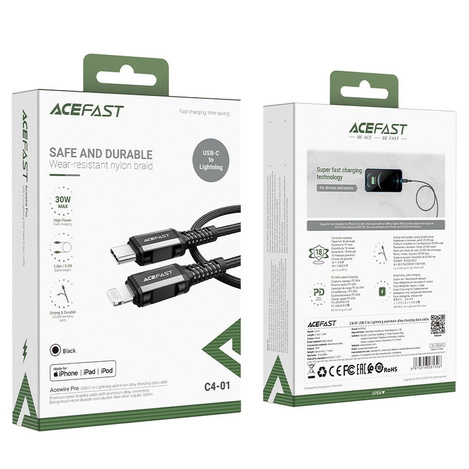 Acefast Kabel MFI USB Typ C - Lightning 1,8m, 30W, 3A schwarz (C4-01 C Black)