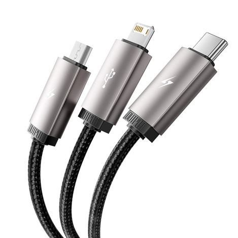 Kabel 3w1 3.5A 1m USB - USB-C + Lightning + Micro USB Tech-Protect UltraBoost 3in1 szary