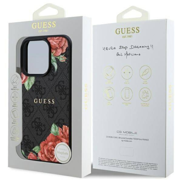 Original Case IPHONE 16 PRO Guess Hardcase 4G Flowers Print MagSafe (GUHMP16LP4ROPEMCK) black