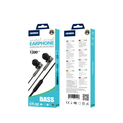 JELLICO wired earphones CT-32 JACK 3.5MM with microphone 1.2M Black