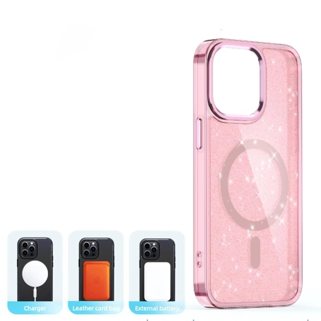 Glitter Case MagSafe for iPhone 16 Pro - pink with glitter