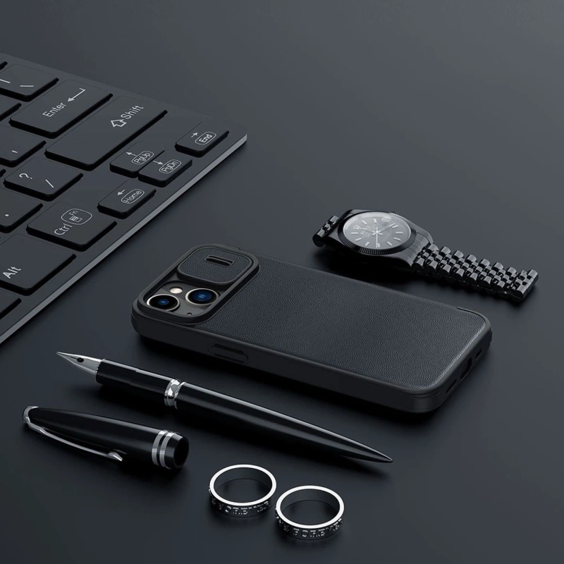Nillkin Qin Cloth Pro Case etui do iPhone 14 Plus osłona na aparat kabura pokrowiec obudowa z klapką niebieski