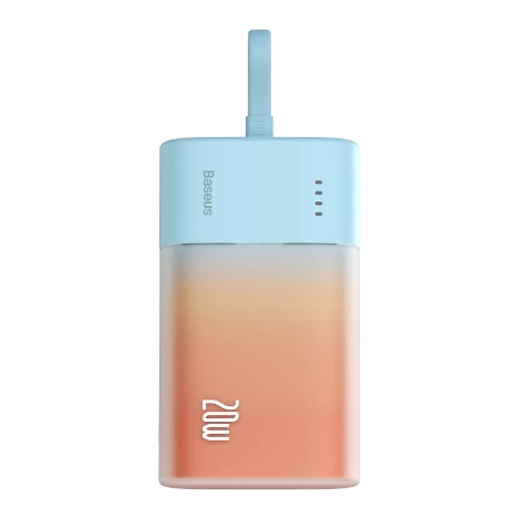 Baseus Popsicle 5200mAh 20W Powerbank with Built-in Lightning Cable (+ White Baseus Simple USB-C - USB-C 60W/20V/3A/30cm Cable) - Blue-Orange