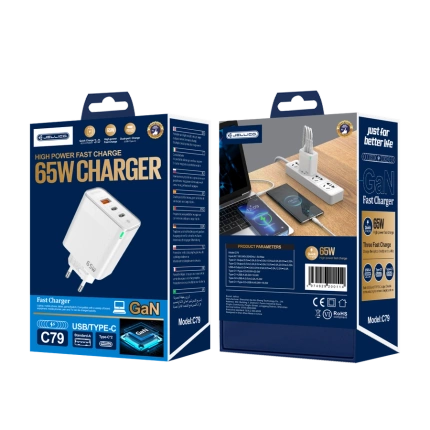 JELLICO Netz-Ladegerät C79 GaN PD 65W 2xUSB-C + 1xUSB QC3.0 weiss