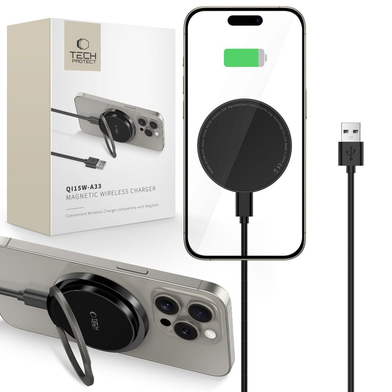 Ładowarka Indukcyjna 15W Magnetic MagSafe Tech-Protect QI15W-A33 czarna