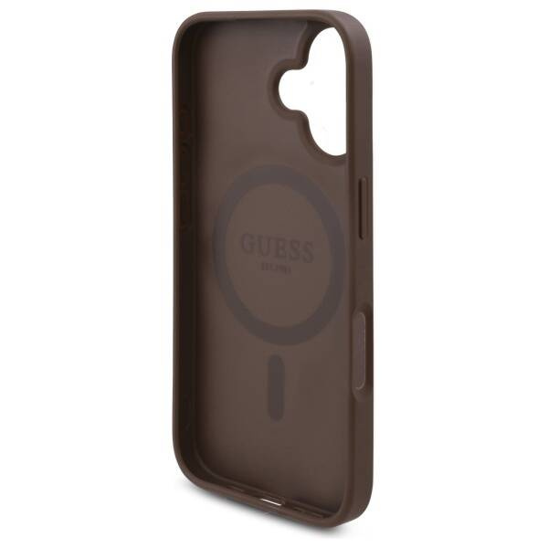 Original Handyhülle IPHONE 16 Guess Hardcase 4G Flowers Print MagSafe (GUHMP16SP4ROPEMCW) braun