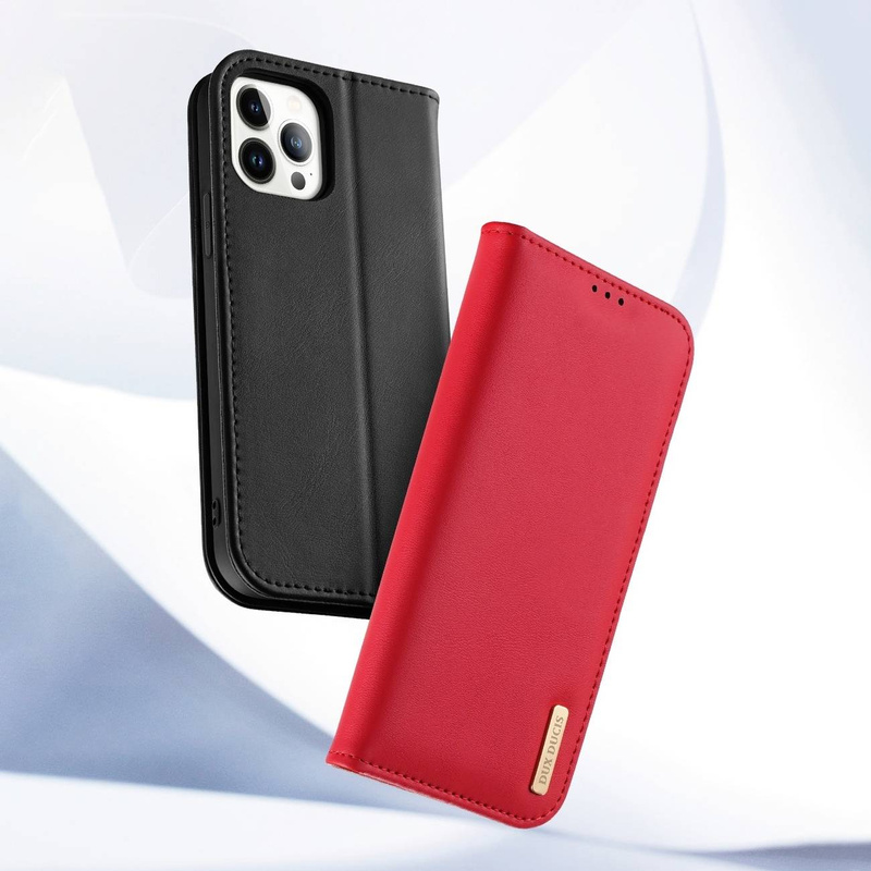 Dux Ducis Hivo echt Leder booktype case schutzhülle aufklappbare hülle für iPhone 14 Pro Max rot