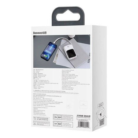 Powerbank Baseus Qpow PRO with cable, USB-C, 2xUSB, 10000mAh, 20W (White)