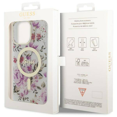 Guess GUHMP14XHCFWST iPhone 14 Pro Max 6,7&quot; transparente Hardcase Flower MagSafe