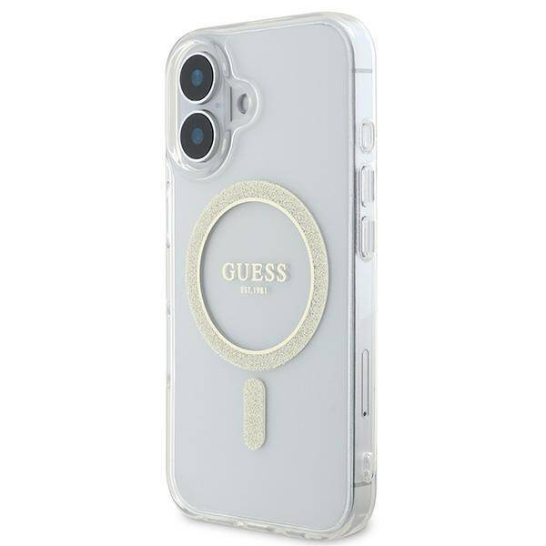 Original Case IPHONE 16 Guess Hardcase IML Glitter Circle MagSafe (GUHMP16SHFGERET) transparent