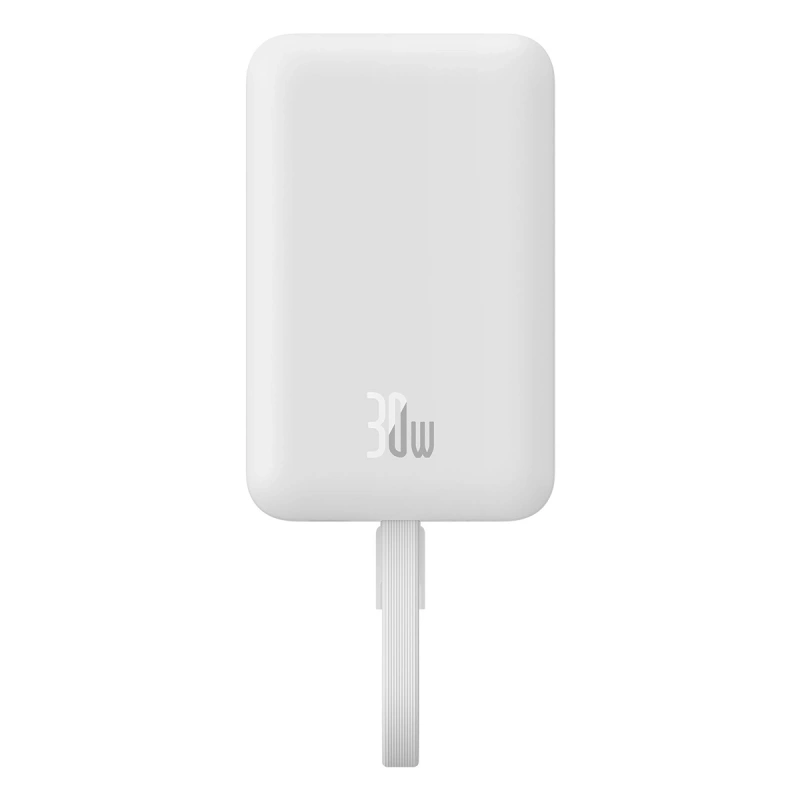 Baseus Magnetic Mini MagSafe 10000 mAh 30 W Powerbank mit integriertem Lightning Kabel – Weiß + Baseus Simple Series USB-C – USB-C 60 W 0,3 m Kabel