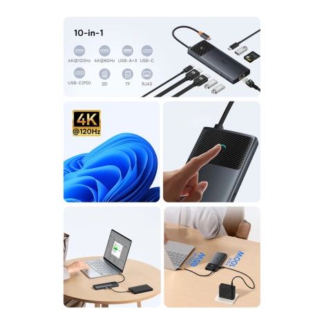 HUB 10in1 Baseus Metal Gleam Series USB-C zu USB-C PD / USB-C / 3x USB-A / 2x HDMI / RJ-45 / SD / TF - Schwarz
