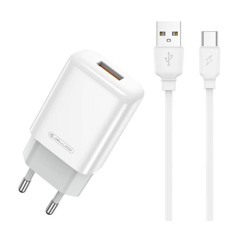 Ładowarka Sieciowa 2.4A USB + Kabel USB - USB-C Jellico EU01 białe