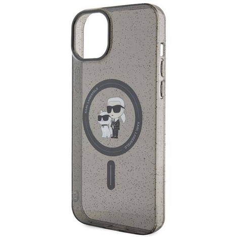 Karl Lagerfeld Karl&amp;Choupette Glitzer MagSafe Hülle für iPhone 15 – Schwarz