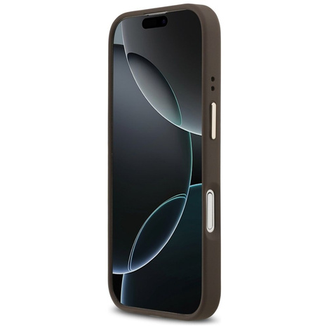 GUESS futerał do IPHONE 17 kompatybilny z MagSafe GUHMP17SPGCRMDEW (PU W/ Grained Strass Logo) brązowy