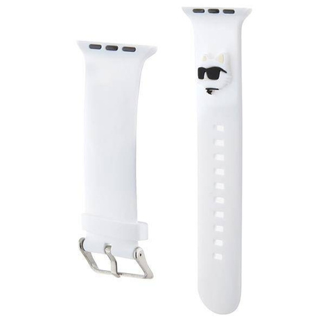 Pasek do APPLE WATCH 4 / 5 / 6 / 7 / 8 / SE / ULTRA (42 / 44 / 45 / 49 MM) Karl Lagerfeld Strap 3D Rubber Choupette Head (KLAWLSLCNH) białe