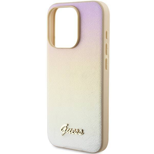 Oryginalne Etui GUESS hardcase Saffiano Iridescent Script GUHCP15XPSAIRSD do Iphone 15 Pro Max złoty