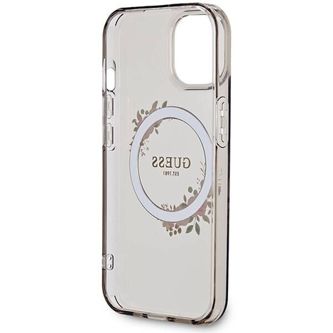 Guess IML Flowers Wreath MagSafe Hülle für iPhone 15 / 14 / 13 – Schwarz