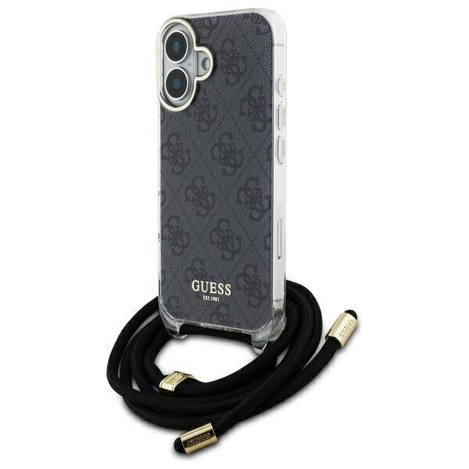 Original Handyhülle IPHONE 16 Guess Hardcase Crossbody Cord 4G Print (GUHCP16SHC4SEK) schwarz