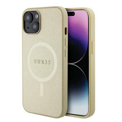 Guess nakładka do iPhone 15 Plus 6.7" GUHMP15MPSAHMCB złota hardcase Saffiano MagSafe
