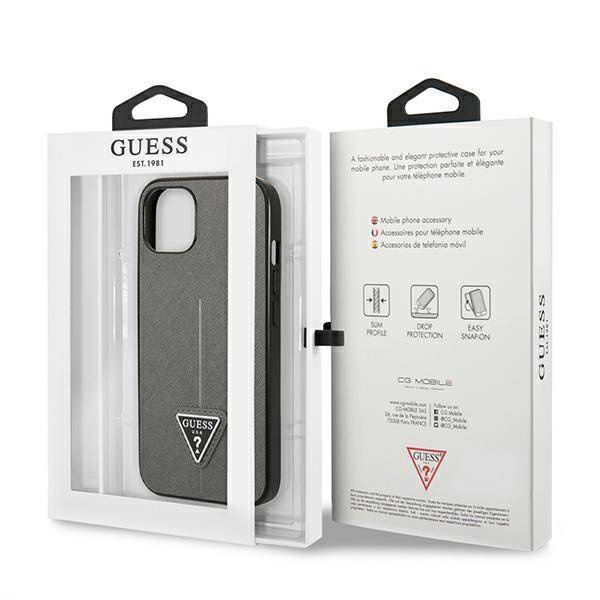 Oryginalne Etui IPHONE 13 Guess Hardcase Saffianotriangle Logo (GUHCP13MPSATLG) srebrne