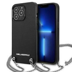 Original Case IPHONE 13 PRO Karl Lagerfeld Hardcase Leather Textured And Chain (KLHCP13LPMK) black