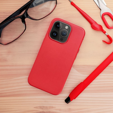Futerał LEATHER MAG COVER kompatybilny z MagSafe do SAMSUNG S25 PLUS czerwony