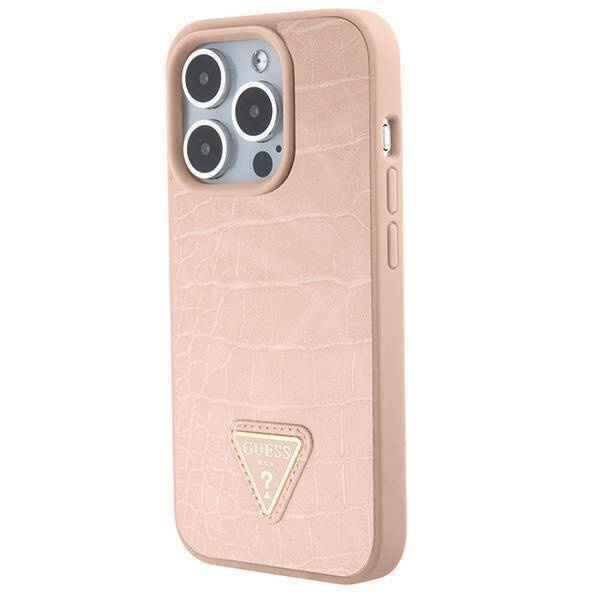 Original Case APPLE IPHONE 15 PRO MAX Guess Hardcase Croco Triangle Metal Logo (GUHCP15XPCRTHCP) pink