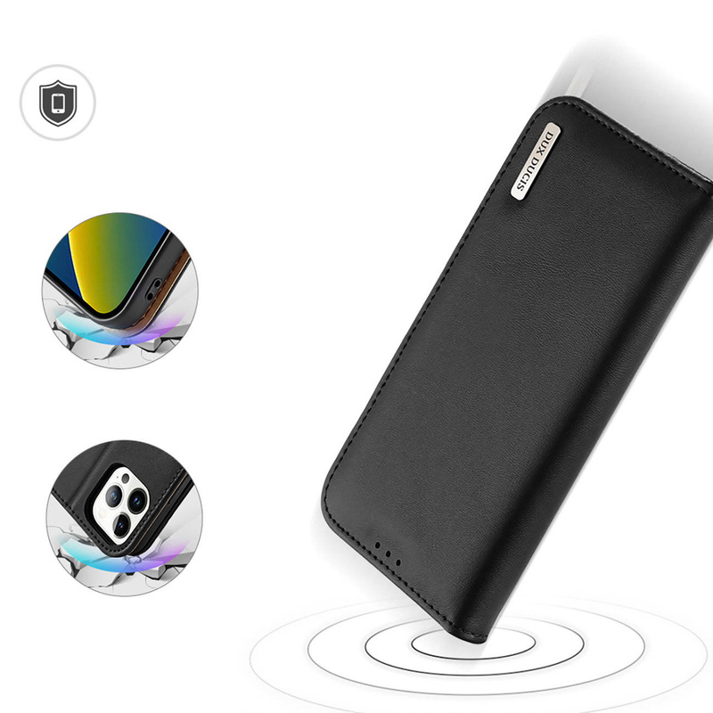Dux Ducis Hivo Leather Flip Cover Genuine Leather Wallet for Cards and Documents iPhone 14 Pro Max Black