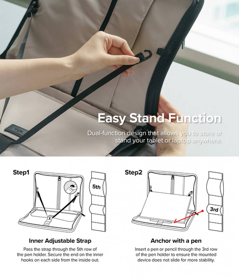 Ringke Smart Zip Pouch Universaltasche für Laptop, Tablet (bis 13''), Ständer, Tasche, Organizer, beige