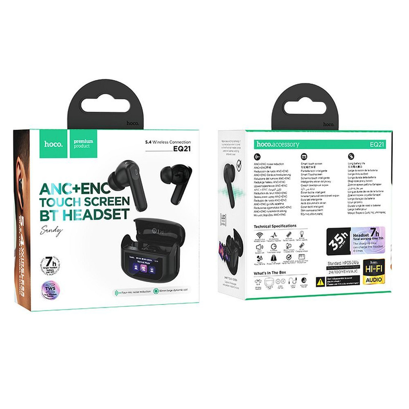 HOCO słuchawki bezprzewodowe bluetooth z ekranem dotykowym TWS ANC + ENC EQ21 czarne