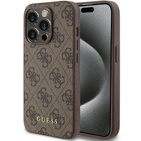Guess 4G Metal Gold Logo case for iPhone 15 Pro - brown