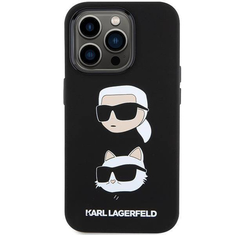Karl Lagerfeld Silikon Karl&amp;Choupette Head Hülle für iPhone 15 Pro – Schwarz