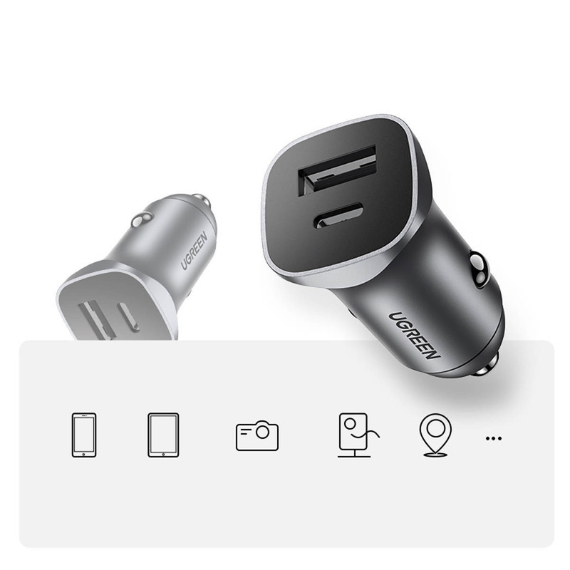 Ugreen Auto-Schnellladegerät USB-A / USB-C 30W PD PPS grau (CD130)
