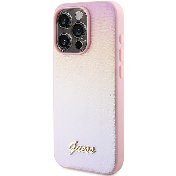 Oryginalne Etui GUESS hardcase Saffiano Iridescent Script GUHCP14LPSAIRSP do Iphone 14 Pro różowy