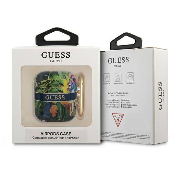 Etui APPLE AIRPODS Guess AirPods Flower Strap Collection (GUA2HHFLB) niebieskie