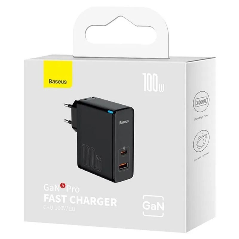 Baseus GaN5 Pro szybka uniwersalna ładowarka sieciowa GaN USB Typ C / USB 100W PD3.0, QC4.0+, AFC czarny (CCGP090201)