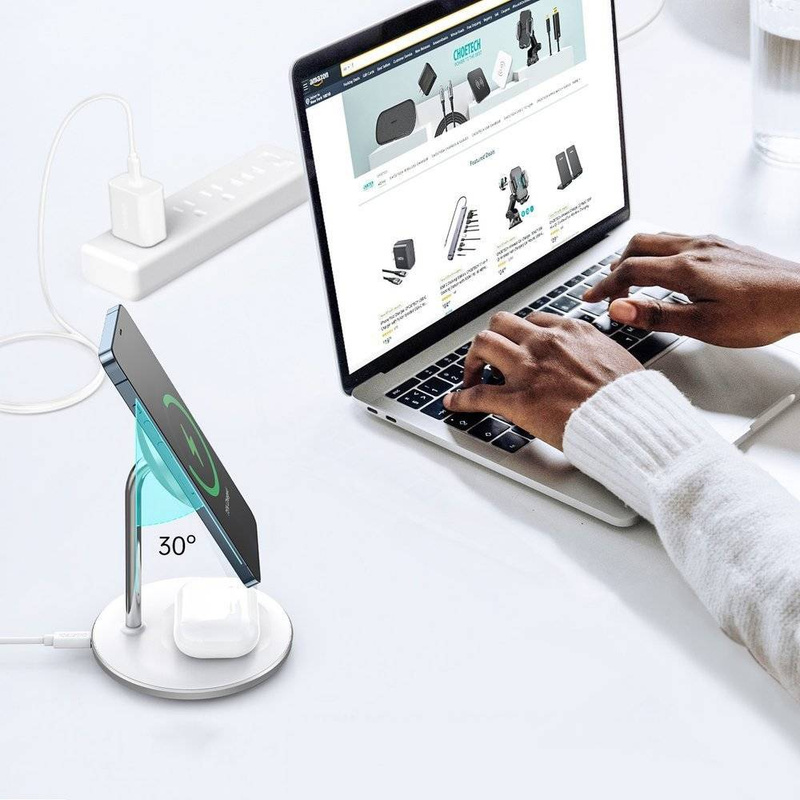 Choetech ładowarka bezprzewodowa Qi 15W do iPhone i AirPods uchwyt magnetyczny kompatybilny z MagSafe srebrny (T581-F)
