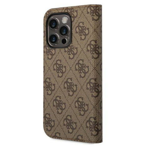 Guess 4G Metal Camera Outline Booktype Case - Etui iPhone 14 Pro Max (brązowy)