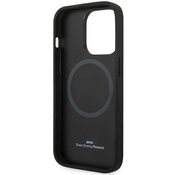 Original Handyhülle IPHONE 14 PRO BMW Leather Diamond Pattern MagSafe (BMHMP14L22RFGK) schwarz