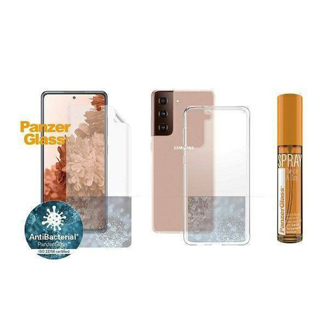 Hülle + Schutzfolie SAMSUNG GALAXY S21+ PanzerGlass Set Start Screen Protector TPU Case ClearCase Spray 30ml