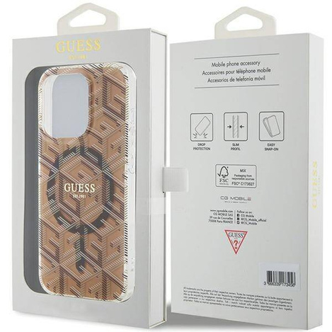 Oryginalne Etui GUESS Hardcase GUHMP15LHGCUSTGW do iPhone 15 Pro (Kompatybilny z Magsafe / IML GCUBE / brązowy)