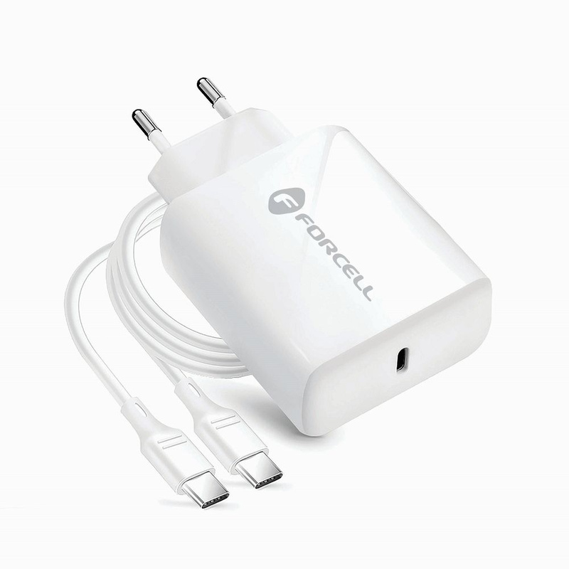 Forcell Ładowarka Sieciowa ze złączem USB typ C i kablem typ C - 3A 25W z funkcją ładowania PD i QC 4.0