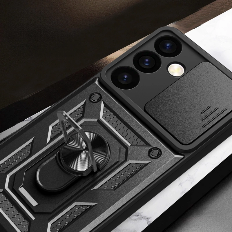 Hybrid Armor Camshield Panzerhülle für Samsung Galaxy S24 mit Kameraabdeckung – Schwarz