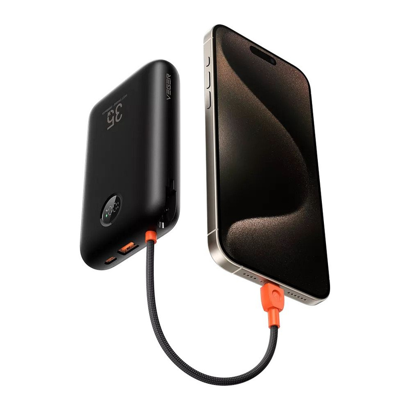 VEGER powerbank 20000 mAh z wbudowanymi kablami Typ C / Lightning PD QC3.0 35W K2 (W2068) czarny