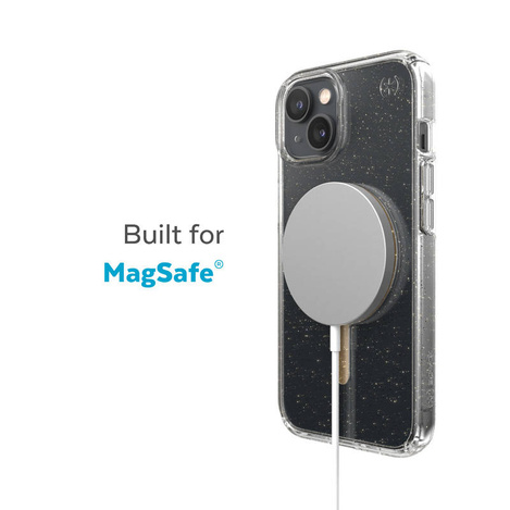 Speck Presidio Perfect-Clear with Glitter + MagSafe - Etui iPhone 14 Plus z powłoką MICROBAN (Clear / Gold Glitter)