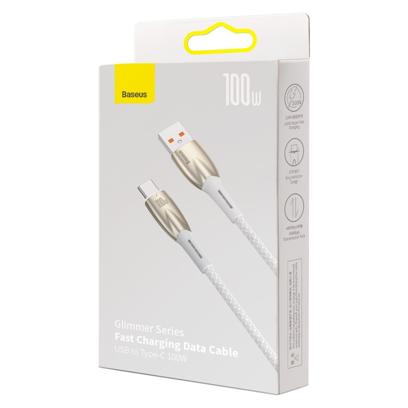 USB cable for USB-C Baseus Glimmer Series, 100W, 1m (White)