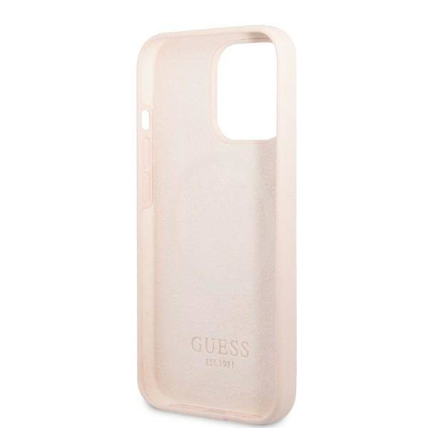 Original Case IPHONE 13 PRO Guess Hard Case Silicone Logo Plate MagSafe (GUHMP13LSPLP) pink