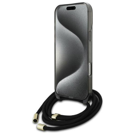Original Handyhülle IPHONE 16 PRO Guess Hardcase Crossbody Cord Script MagSafe (GUHMP16LHCTSGNSK) schwarz