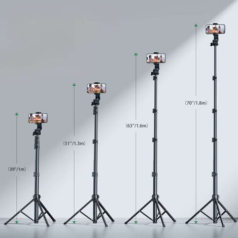 Selfie stick Ugreen LP680 ze stojakiem i pilotem Bluetooth 1.8m - czarny